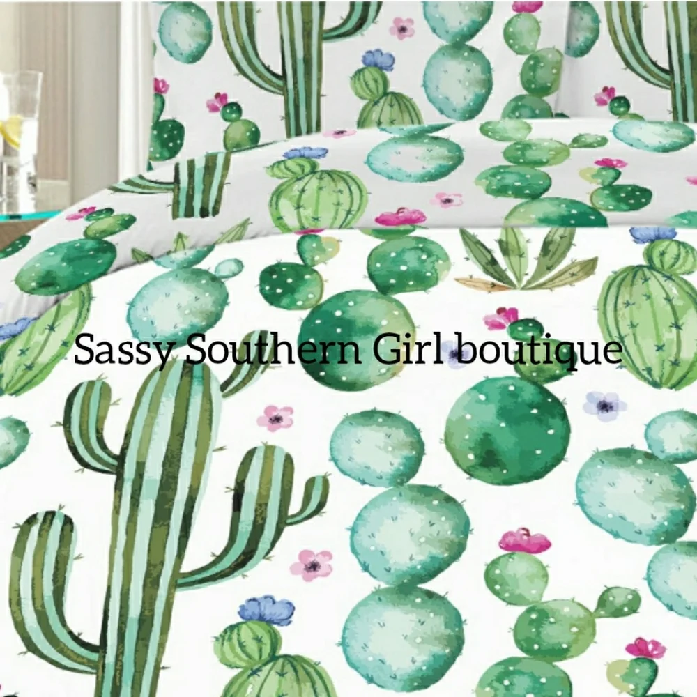 ⭐🆕 Vibrant Boho Cactus print luxury duvet set